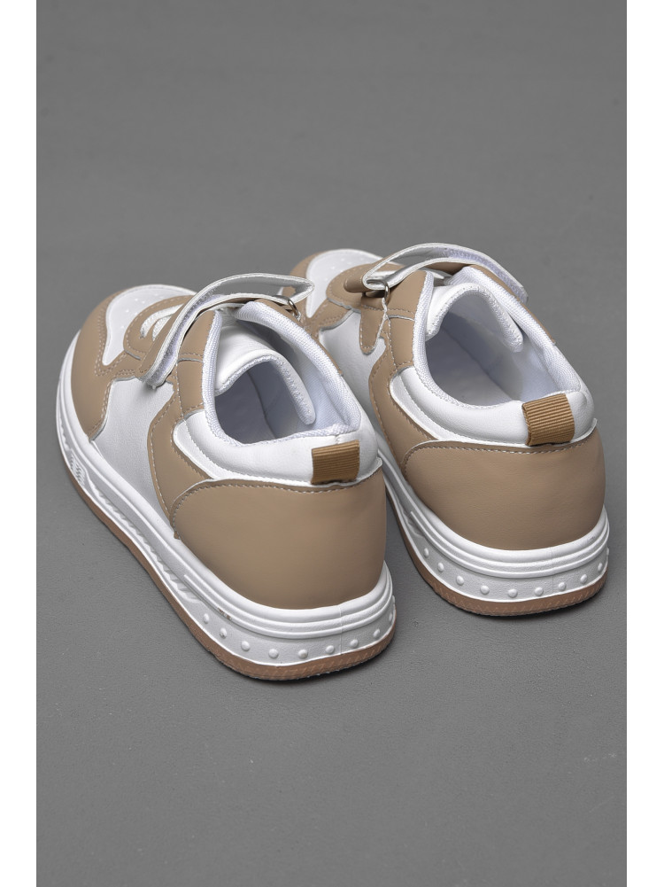 Кроссовки детские бело-бежевого цвета на липучке и шнуровке 502-005 174509C