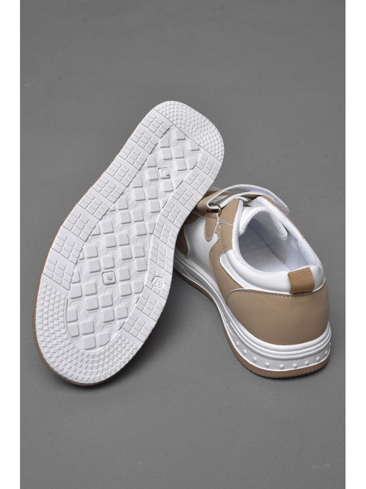 Кроссовки детские бело-бежевого цвета на липучке и шнуровке 502-005 174509C