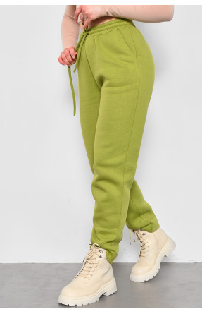 Спортивные штаны женские на флисе салатового цвета 174711C
