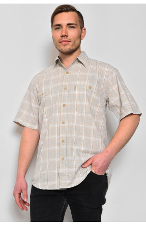 Рубашка мужская батальная бежевого цвета в клеточку 174769C