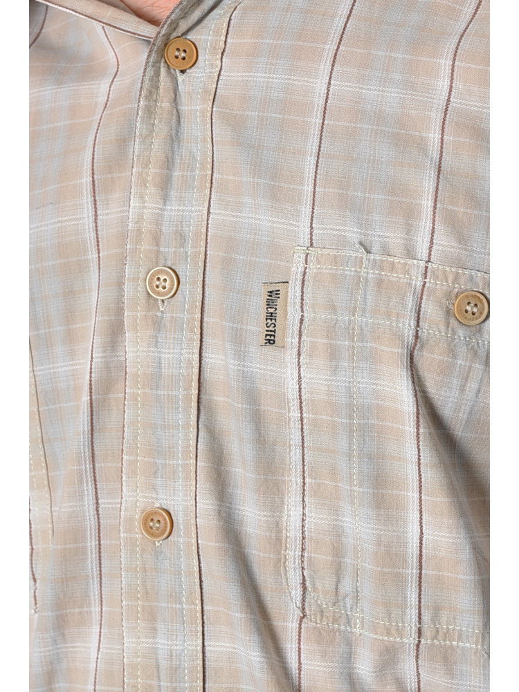 Рубашка мужская батальная бежевого цвета в клеточку 174769C