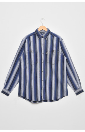 Рубашка мужская батальная синего цвета в полоску 2136В 174787C