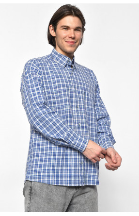 Рубашка мужская батальная синего цвета в клеточку 174788C
