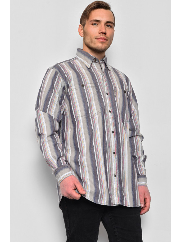 Рубашка мужская батальная бежевого цвета в полоску F50261 174995C