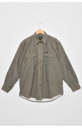 Рубашка мужская батальная коричневого цвета в полоску 175010C