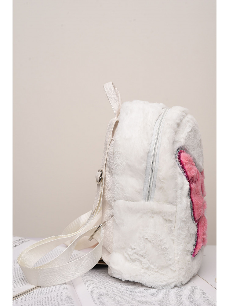 Рюкзак меховой детский с бантом белого цвета Уценка 3640 175122C