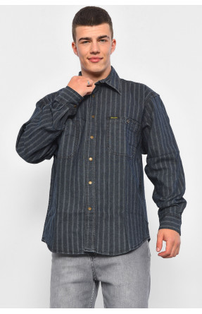 Рубашка мужская батальная джинсовая синего цвета в полоску 1209A 175269C