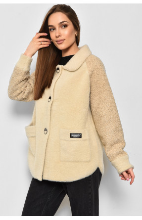 Пальто жіноче напівбатальне з альпаки бежевого кольору 6631 175863C