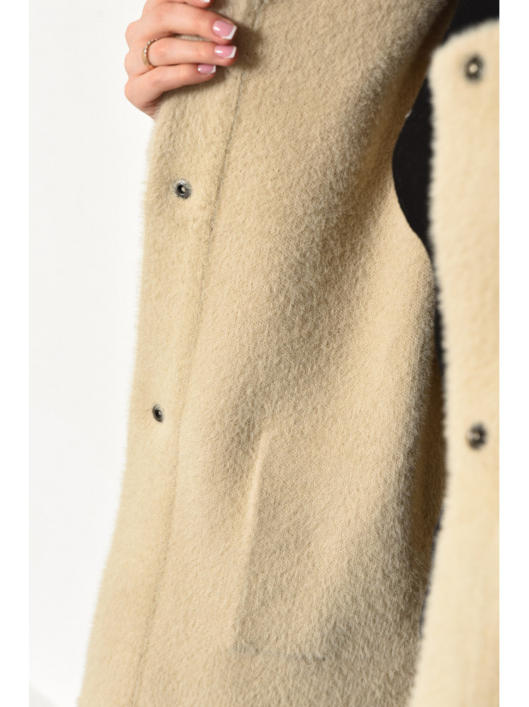 Пальто женское полубатальное из альпаки бежевого цвета 6631 175863C