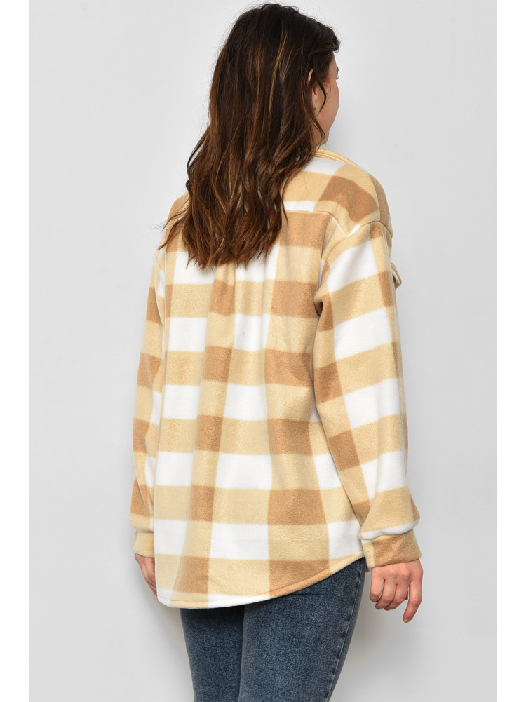 Рубашка женская флисовая в клеточку бежевого цвета 1402 175867C
