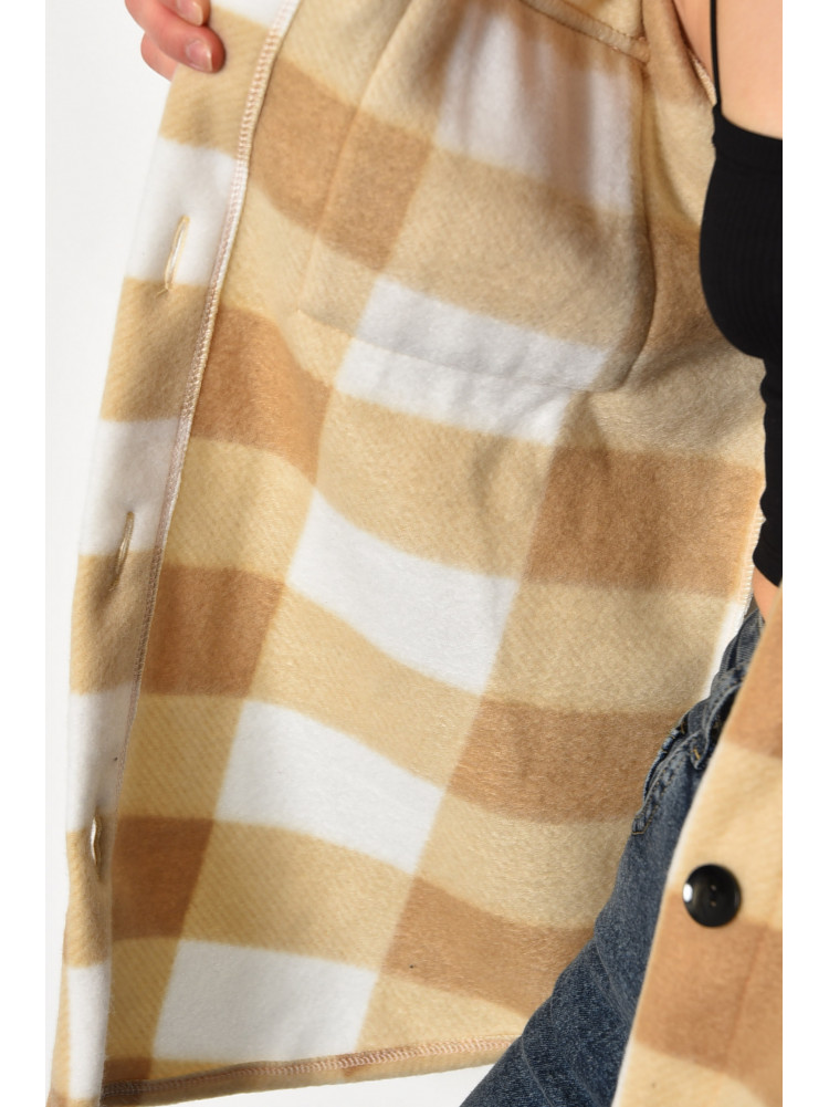 Рубашка женская флисовая в клеточку бежевого цвета 1402 175867C