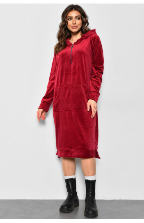 Платье-худи женское полубатальное велюровое темно-розового цвета 8426 175886C