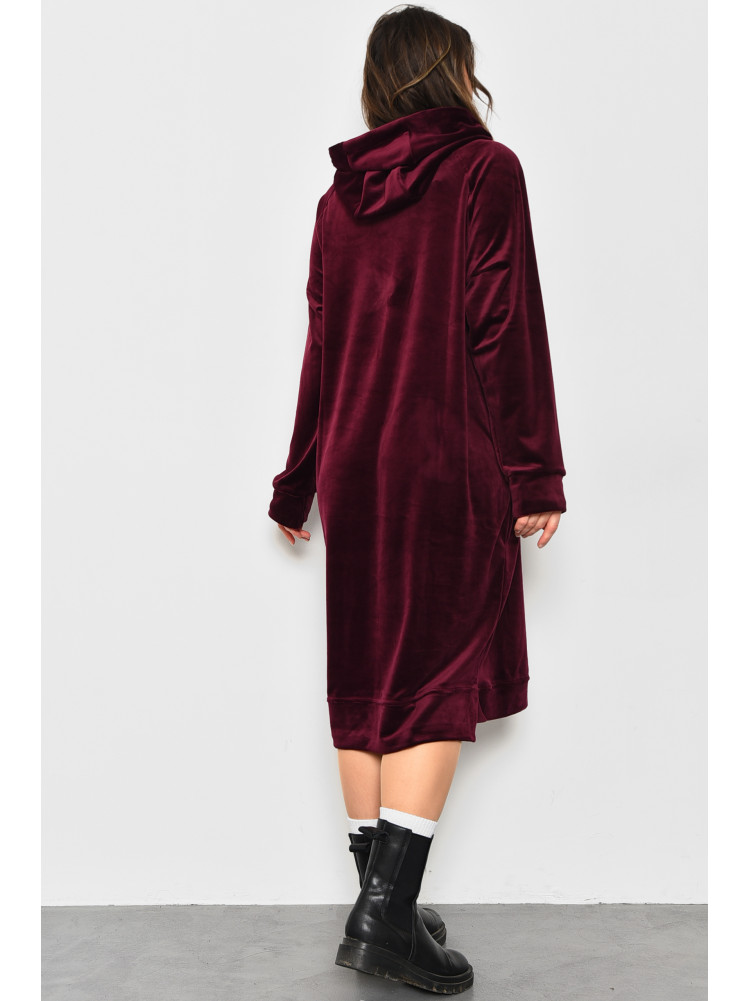 Сукня-худі жіноча напівбатальна велюрова сливового кольору 8426 175887C