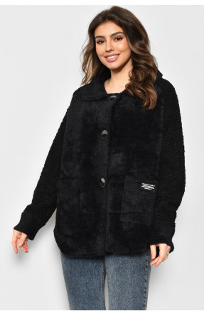 Пальто женское полубатальное из альпаки черного цвета 6631 175890C