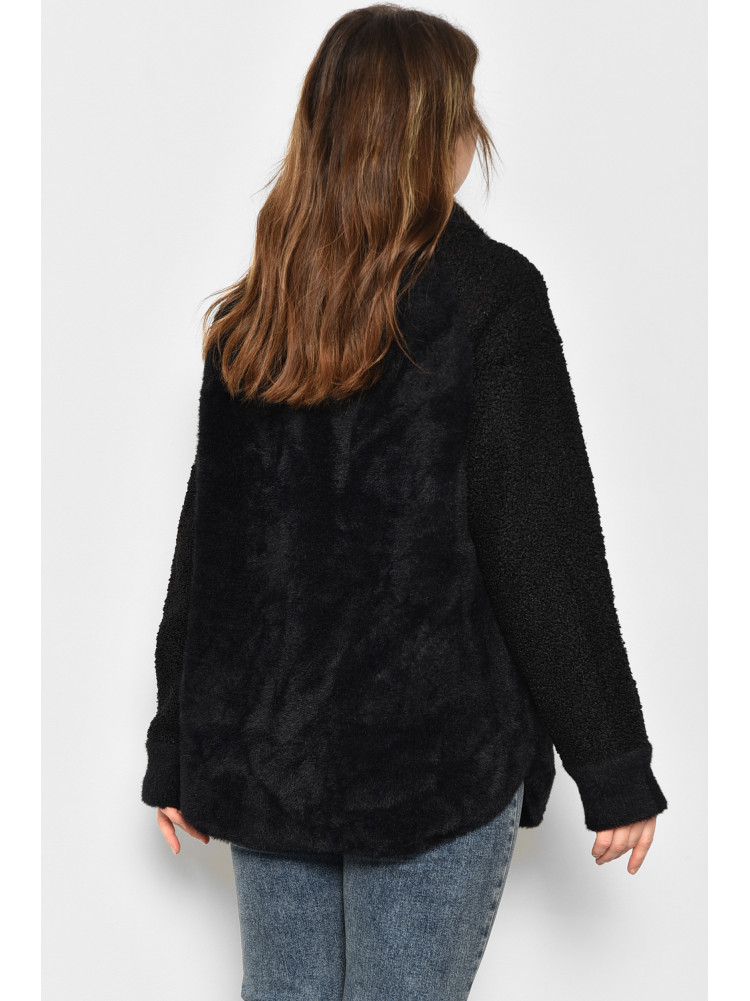 Пальто жіноче напівбатальне з альпаки чорного кольору 6631 175890C