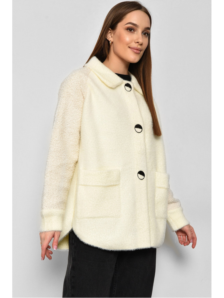 Пальто жіноче напівбатальне з альпаки молочного кольору 6631 175892C