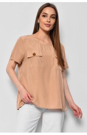 Блуза женская с коротким рукавом бежевого цвета 6056 176170C
