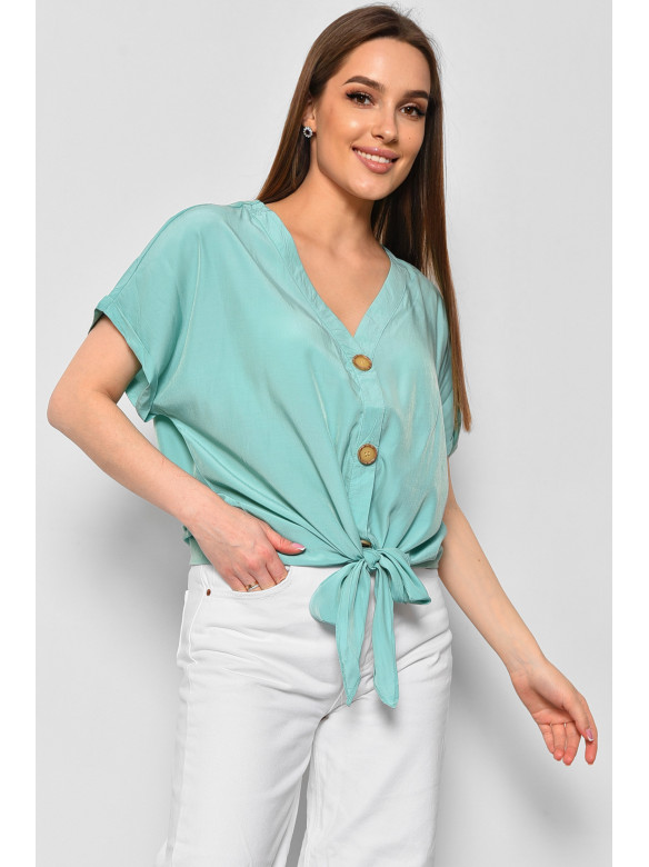 Блуза женская полубатальная с коротким рукавом мятного цвета 6059 176175C