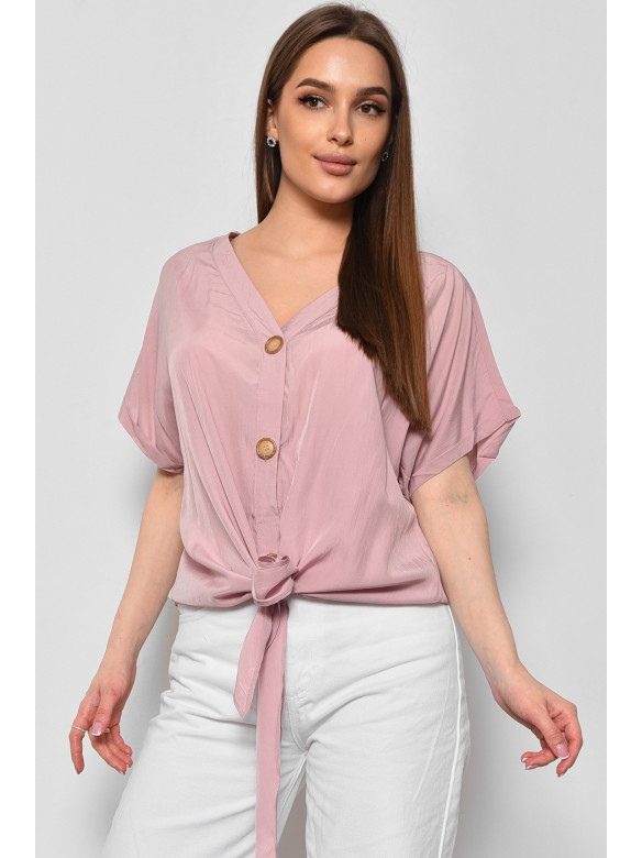 Блуза жіноча напівбатальна з коротким рукавом  пудрового кольору 6059 176176C