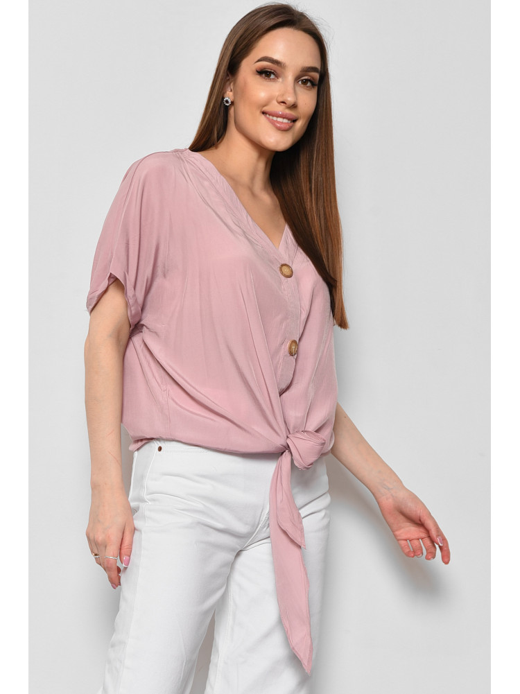 Блуза женская полубатальная с коротким рукавом пудрового цвета 6059 176176C