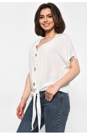 Блуза женская полубатальная с коротким рукавом белого цвета 6059 176177C