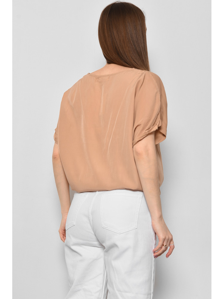 Блуза женская полубатальная с коротким рукавом бежевого цвета 6059 176178C