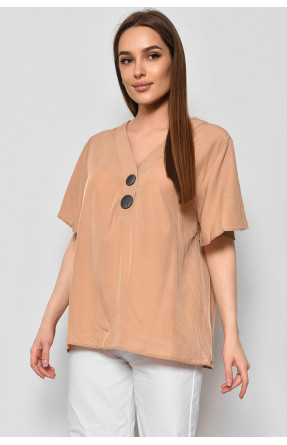Блуза женская с коротким рукавом бежевого цвета 6061 176189C