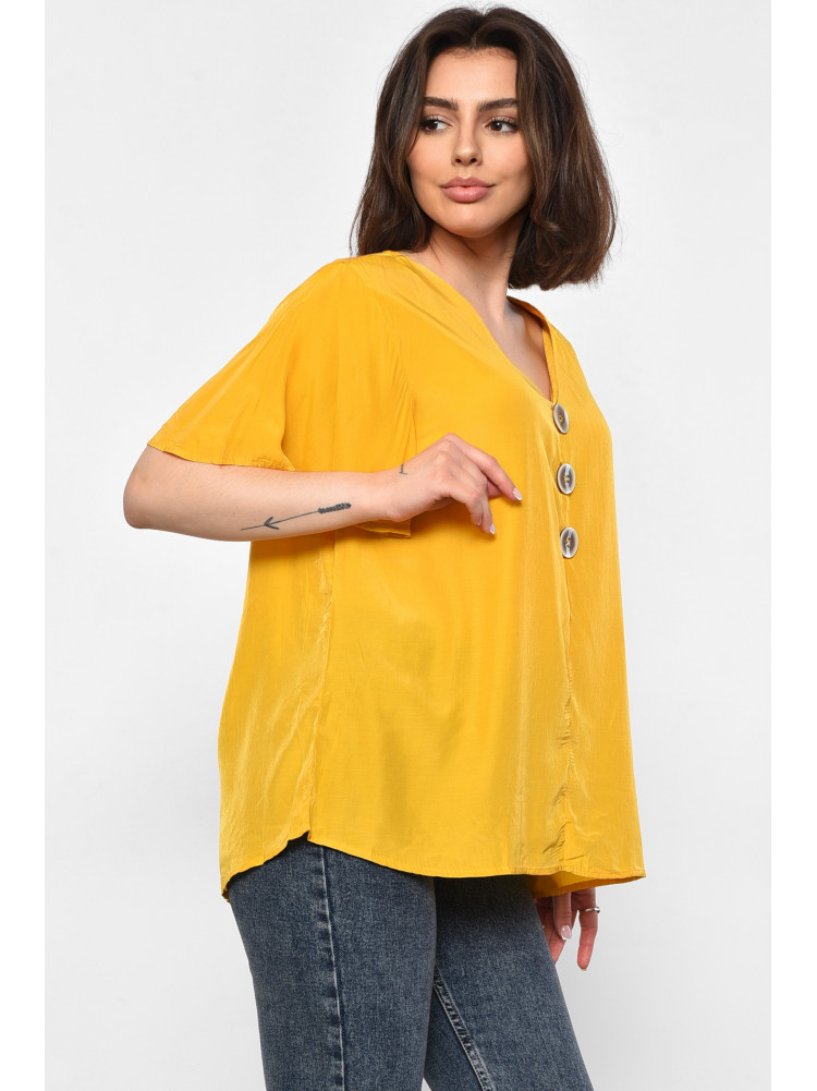 Блуза женская полубатальная с коротким рукавом горчичного цвета 6053 176199C