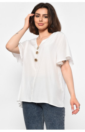 Блуза женская полубатальная с коротким рукавом белого цвета 6053 176200C