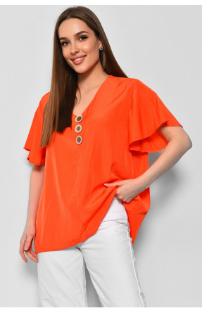 Блуза женская полубатальная с коротким рукавом оранжевого цвета 6053 176201C