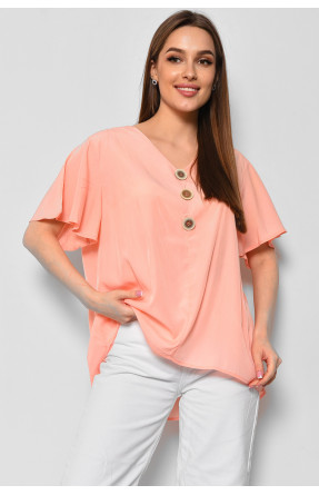 Блуза женская полубатальная с коротким рукавом персикового цвета 6053 176202C