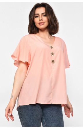 Блуза женская полубатальная с коротким рукавом персикового цвета Уценка 6053 176204C