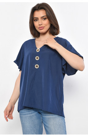 Блуза женская полубатальная с коротким рукавом синего цвета 6053 176205C