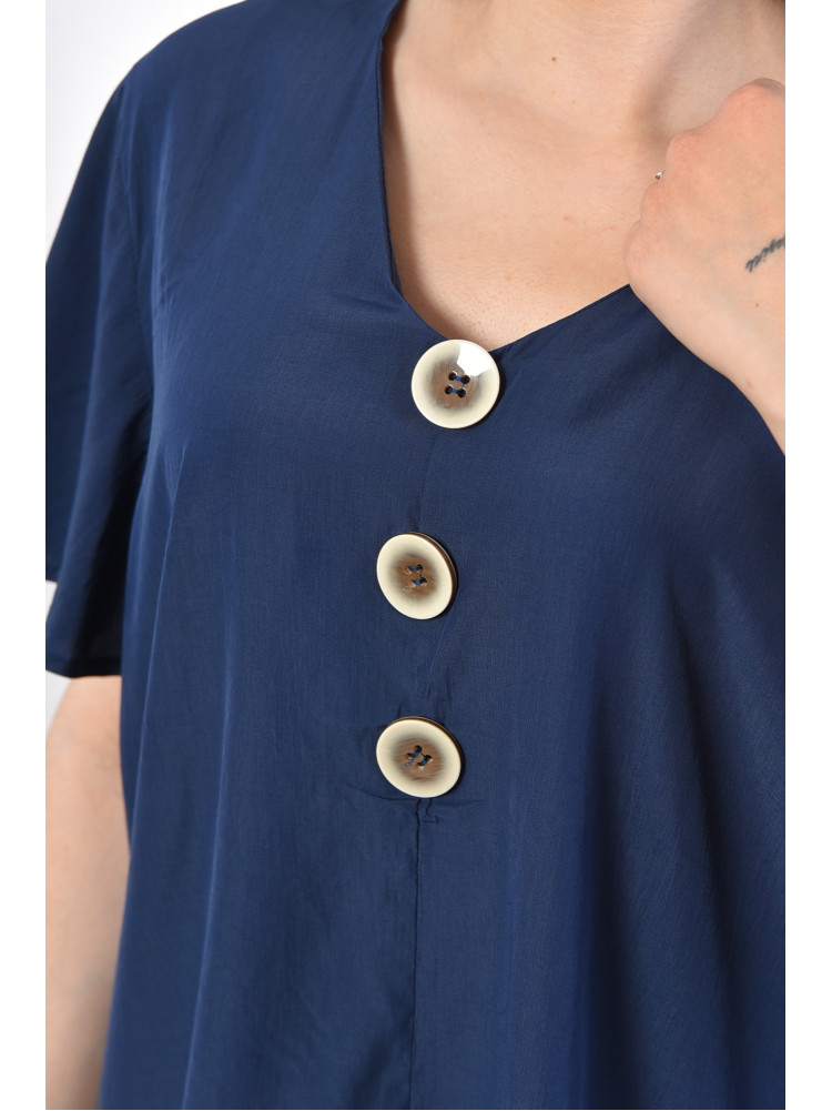 Блуза женская полубатальная с коротким рукавом синего цвета 6053 176205C