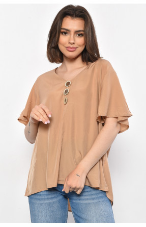 Блуза женская полубатальная с коротким рукавом бежевого цвета 6053 176206C