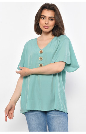 Блуза женская полубатальная с коротким рукавом мятного цвета 6053 176207C
