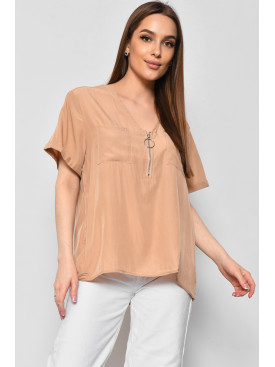 Блуза жіноча з коротким рукавом  бежевого кольору 6060 176214C Блуза жіноча з коротким рукавом  бежевого кольору 6060 176214C