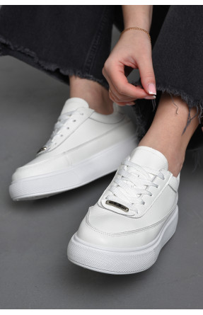 Кросівки жіночі натуральна шкіра білого кольору на шнурівці 77-38 176423C