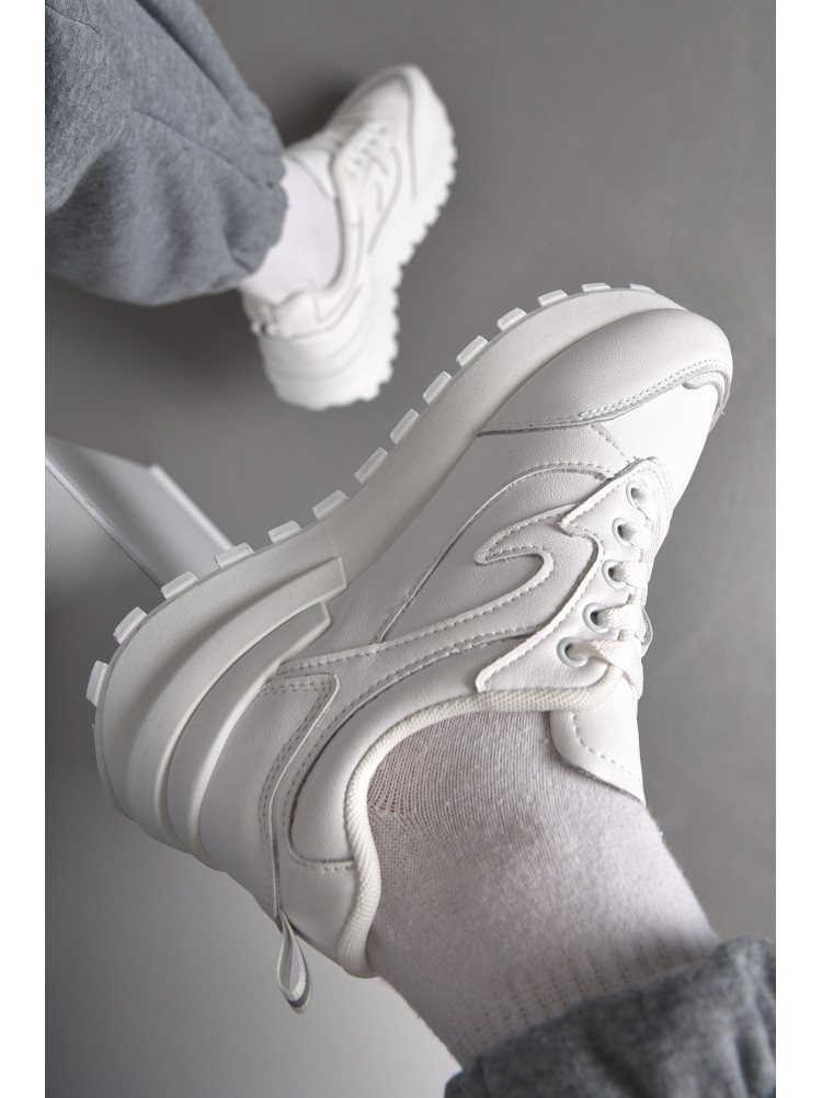 Кросівки жіночі натуральна шкіра білого кольору на шнурівці 78-26 176433C