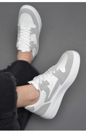 Кросівки жіночі біло-сірого кольору на шнурівці 110-6 176477C