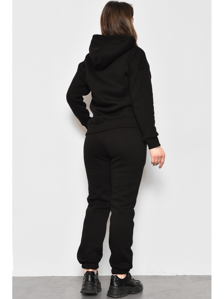 Спортивный костюм женский на флисе черного цвета 176622C