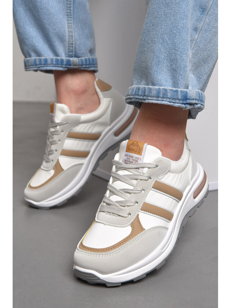 Кросівки жіночі біло-сірого кольору на шнурівці 692 176629C