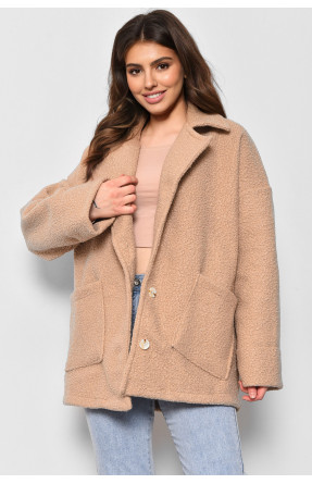 Пальто женское полубатальное укороченное бежевого цвета 2290 176718C