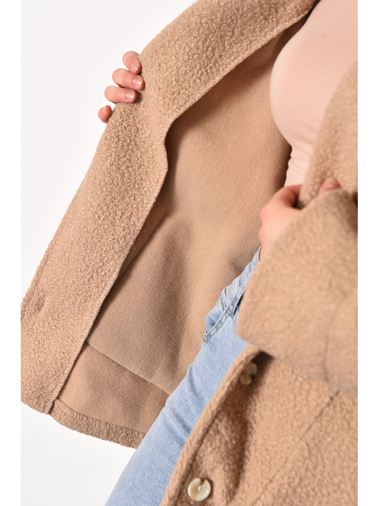 Пальто женское полубатальное укороченное бежевого цвета 2290 176718C