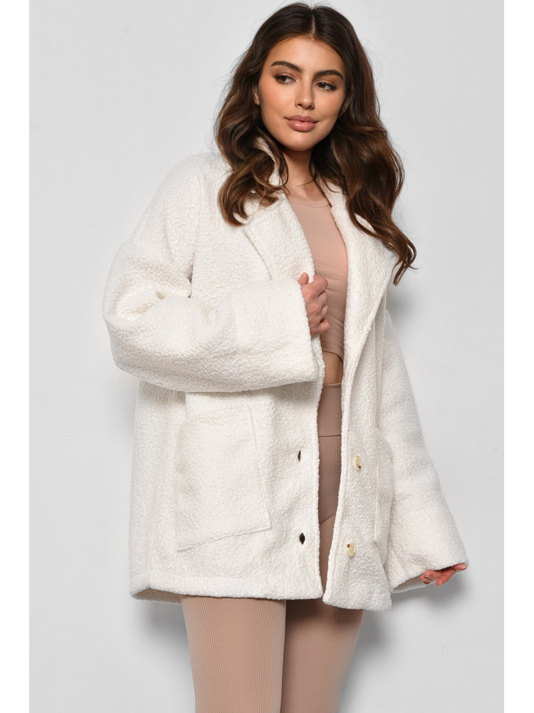 Пальто женское полубатальное укороченное белого цвета 2290 176720C
