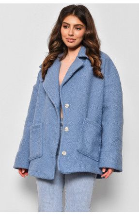 Пальто женское полубатальное укороченное голубого цвета 2290 176721C