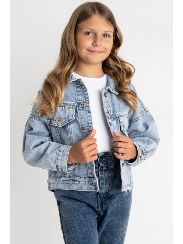 Пиджак детский для девочки джинсовый голубого цвета 0921-1С 176840C