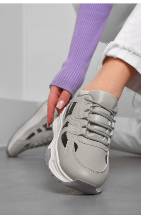 Кросівки жіночі сірого кольору на шнурівці 186-167 176865C