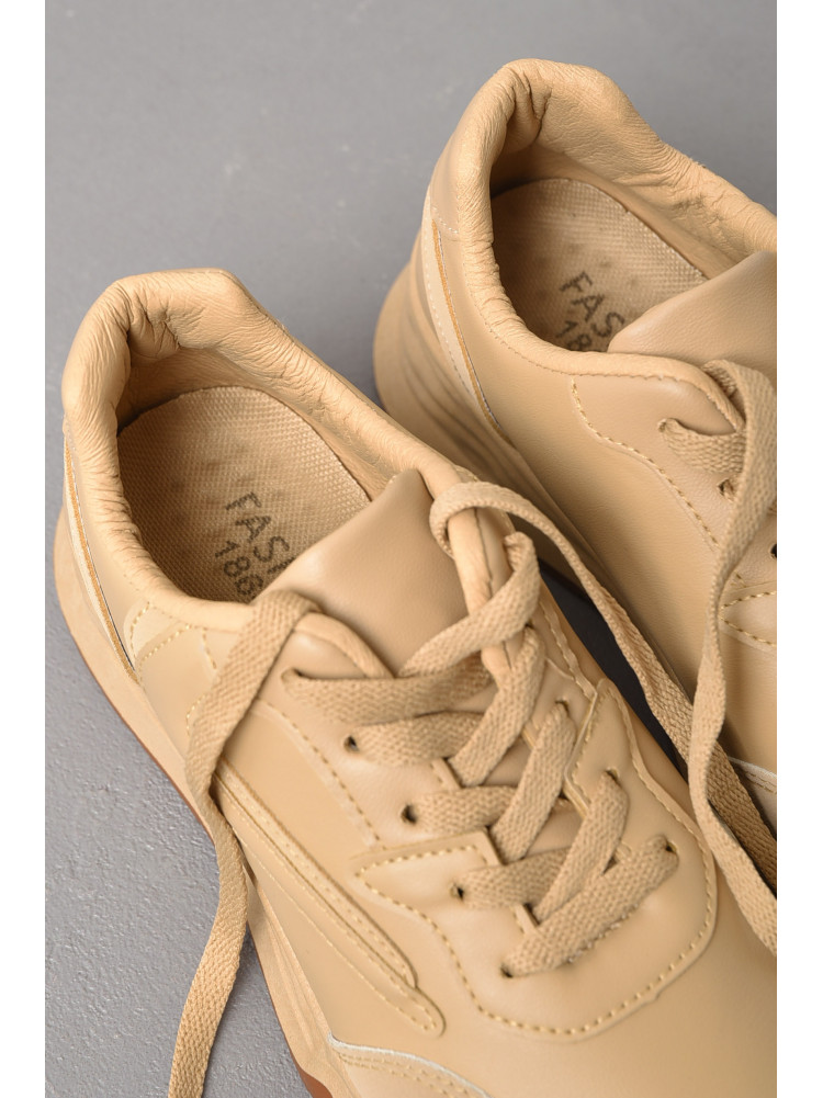 Кроссовки женские бежевого цвета на шнуровке 186-117 176866C
