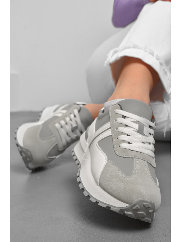 Кросівки жіночі сірого кольору з білим на шнурівці 542-102 176872C